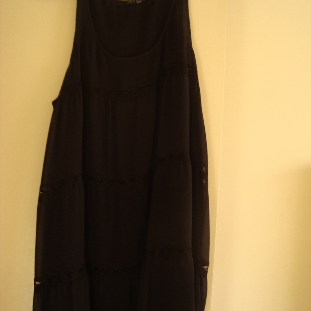 Theory Navy Blue Babydoll Style Loose Sleeveless Top Dress With Lace